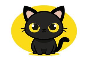 Cute Cartoon Black Cat with Yellow Eyes and Background Circle vector