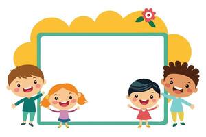 Diverse Cartoon Kids with Joyful Expressions Around on White Background vector