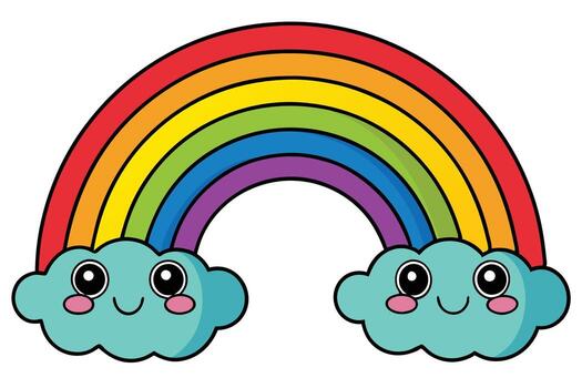 Cute Rainbow with Clouds Character with Transparent Background vector