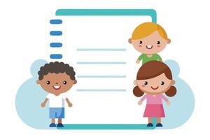 Cartoon Kids with List, Diverse Ethnicities on White Background vector
