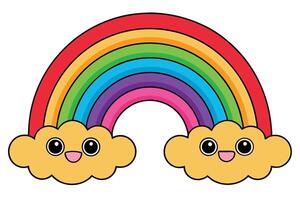 Colorful Rainbow with Cartoon Clouds Isolated on White Background vector