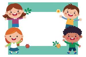 Cartoon Diverse Children around with Flowers and Foliage Flat Design vector