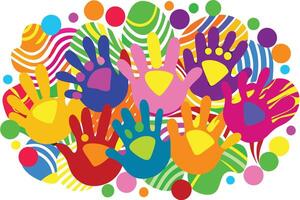 Cheerful Colorful Hands, Vivid Palette, Abstract Pattern, Playful Graphic, White Background vector