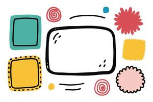 Playful Retro Frames, Yellow, Pink Shapes on White. Doodle Style Cartoon Set vector