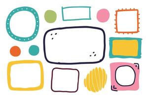 Collection of Hand Drawn Colorful Shapes and Frames on a White Background Design vector