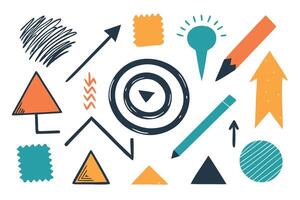 Playful Hand Drawn Arrows Shapes and Circles on White Background in Doodle Style vector