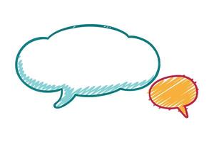 Speech Bubbles in Turquoise and Orange Sketch Style on Transparent Background vector