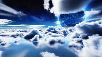 Ethereal Flight Through Heavenly Night Sky Clouds with Big Moon video