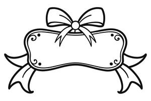 Elegant Ribbon Banner with Bow, Black Outline, Isolated on Transparent Background Design vector