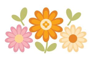 Retro Flower Arrangement with Leaves, Floral Decor on a White Background vector