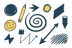Hand Drawn Doodle Sketch Elements with Arrows, Pencil, Shapes on White Background vector