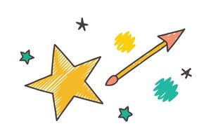 Hand Drawn Yellow Stars and Arrow with Doodle Scribbles on a White Background vector