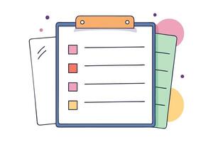 Stylish Clipboard with Colorful Checklist and Geometric Accents on White Background vector