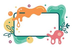 Abstract Rectangular with Doodles, Blobs, and Leaves on a White Background vector