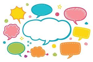 Bright Cartoon Speech Bubbles, Colorful Chat Balloons with Transparent Background vector
