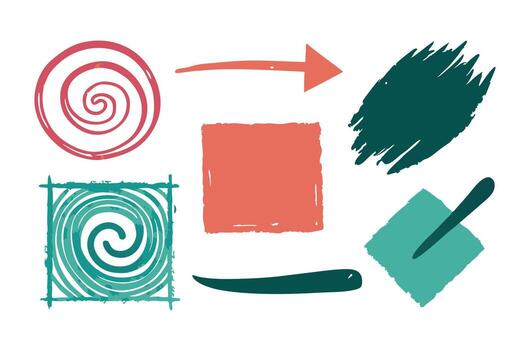 Assorted Brush Stroke Shapes in Red and Teal on White Background Design Element vector