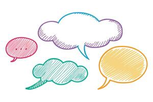 Colorful Speech Bubbles Sketch with Texture on White Backgrounds, vector