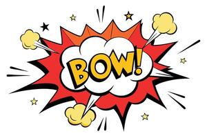 Comic Explosion with Bow Text, Retro Style with Red, Orange, Yellow Burst on White vector