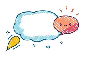 Hand Drawn Cute Speech Bubble with Friendly Face and Sketch Style Elements on White vector
