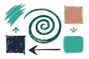 Geometric Shapes HandDrawn Arrows, Squiggles, and Squares on White Backdrop vector