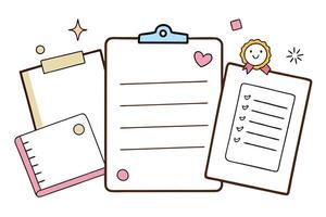 Assorted Clipboards with Pink Accent and Happy Face Embellishment on White Background vector