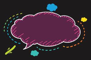 Chalkboard Purple Speech Bubble Cloud with Colorful Doodles on Transparent Background vector