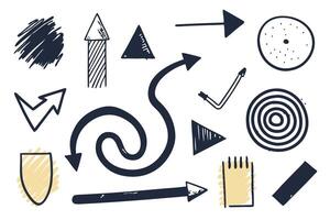 Hand Drawn Style Sketchy Arrows and Geometric Shapes on White Background Design vector