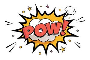 Comic Explosion Shape with POW Text, Stars, Dots, Outline on White Background vector