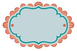 Teal Blue Ornamental Label with Floral Pattern on a White Background Design vector