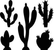 Various Cactus Silhouette Shapes Set with Transparent Background vector