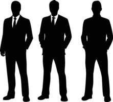 Three Standing Businessmen Silhouette in Suits with Hands in Pocket, Transparent Background vector