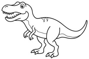 Cartoon Tyrannosaurus Rex with Smiling Face, Outline Drawing on Transparent Background vector