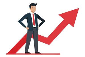 Cartoon Businessman on Growing Red Arrow with Optimistic Expression in vector