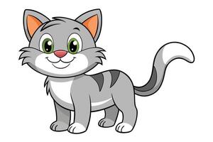 Cartoon Gray Cat with Green Eyes on Transparent Background Playful Animal Design vector