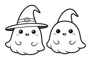 Cute Kawaii Ghosts with Transparent Background in Cartoon Style vector