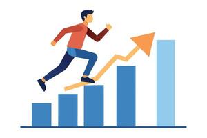 Energetic Man Climbing Arrow on Blue Graph in Modern Flat Design vector
