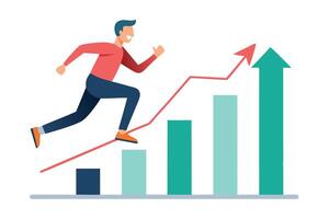 Man Running Upward on Arrow Over Bar Graph with White Background Design vector