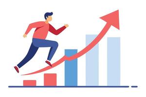 Man Running Over Red Arrow On Bar Chart with White Background vector
