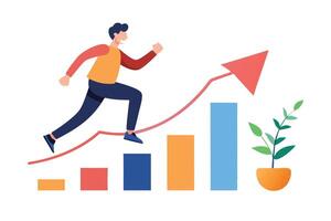 Running Man Climbing Arrow Graph Bar Chart on White Background vector