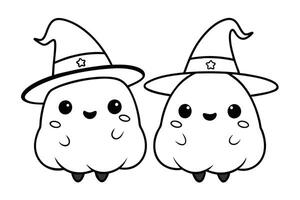 Cute Halloween Ghosts Wearing Witch Hats with Transparent Background vector