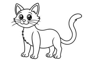 Outlined Cartoon Cat Standing Isolated on Transparent Background, Cute Big Eyes vector