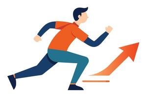 Man Running Towards Upward Arrow on White, Flat Design vector