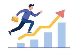 Man Running Over Chart with Briefcase on White Background Flat Design vector