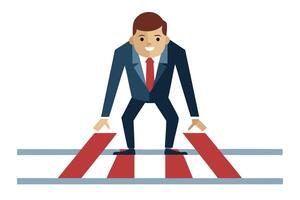 Confident Businessman Crossing Geometric Element on White Background vector
