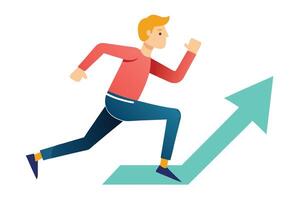 Caucasian Man Running On Arrow Going Upward Direction On Transparent Background vector
