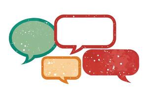 Grunge Textured Retro Speech Bubbles Red, Green, Orange on Transparent Background vector