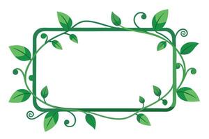 Rectangular Border with Green Vines, Curly Twigs and Leaves on Transparent Background vector