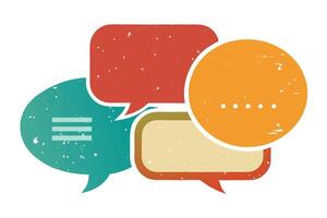 Retro Style Speech Bubbles Set in Teal, Red, and Orange With Grunge Texture on White vector