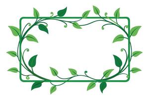 Green Foliage Frame, Rectangle Border with Branches and Leaves on White Background vector