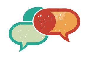 Retro Overlapping Speech Bubbles in Green, Red and Yellow on White Backdrop vector